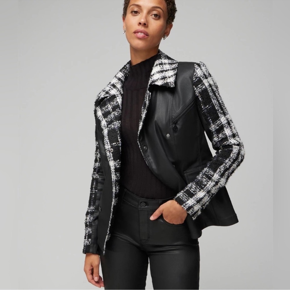 White House Black Market Tweed Pieced Coated Moto Jacket size 4